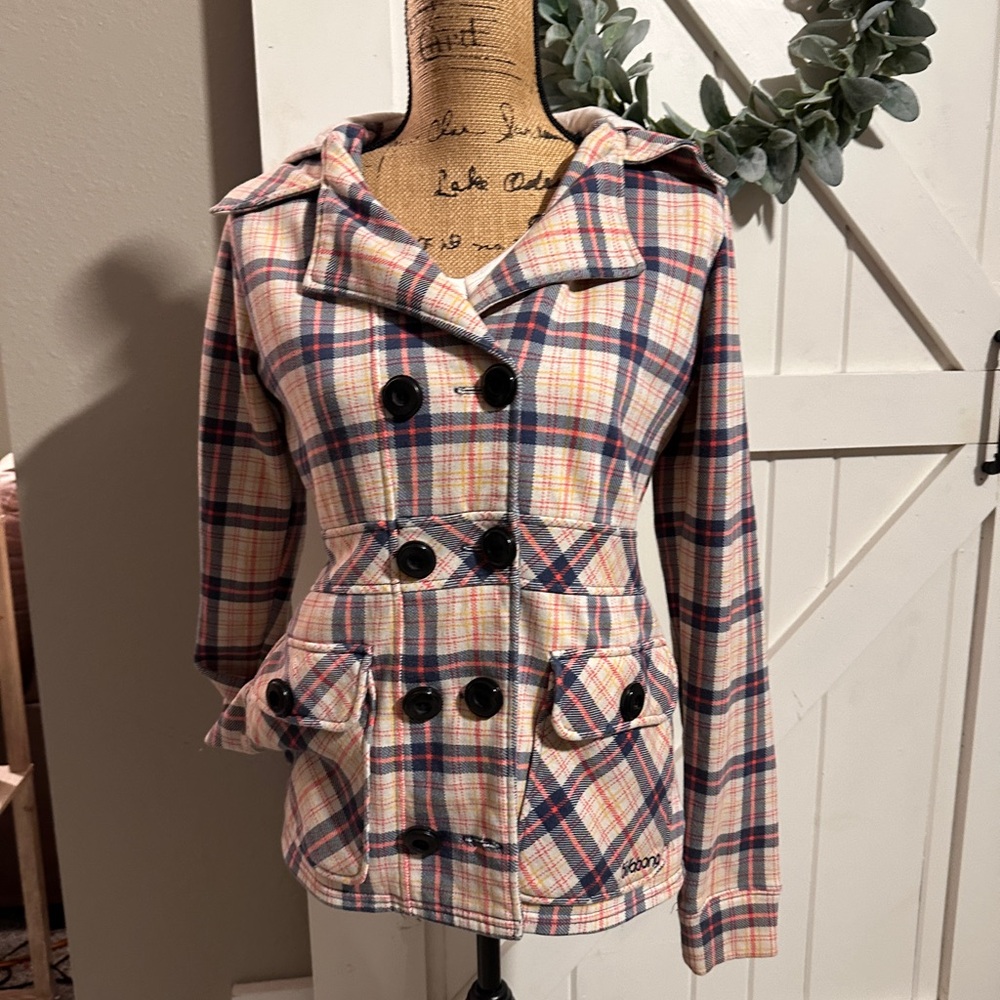 Billabong Plaid Double-Breasted Jacket. Sz L.